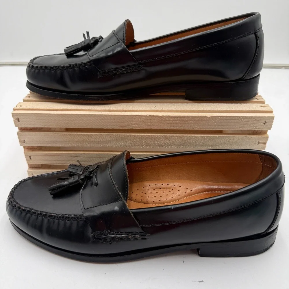 Johnston & Murphy Hayes Tassel Mens Loafer Shoes Sz 10.5 W Black Leather Slip-On